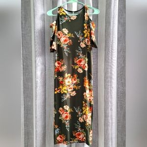 Cold Shoulder Green Floral Maternity Dress